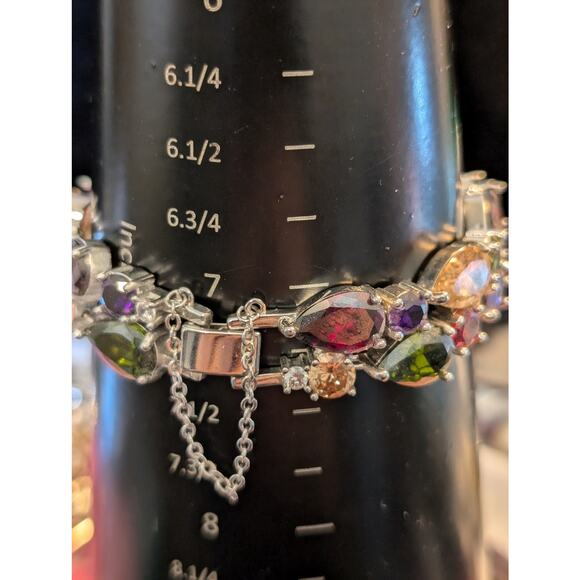 Multi-Colored Multi-Shaped Austrian Crystal Bracelet Marked 925 Sterling Silver - Picture 9 of 15